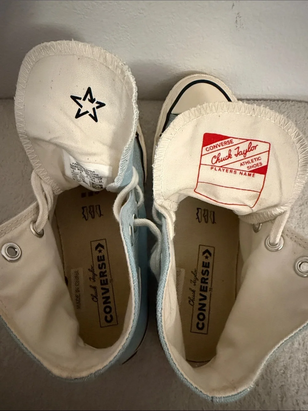Converse High-Top Sneakers in Light Blue and Cream